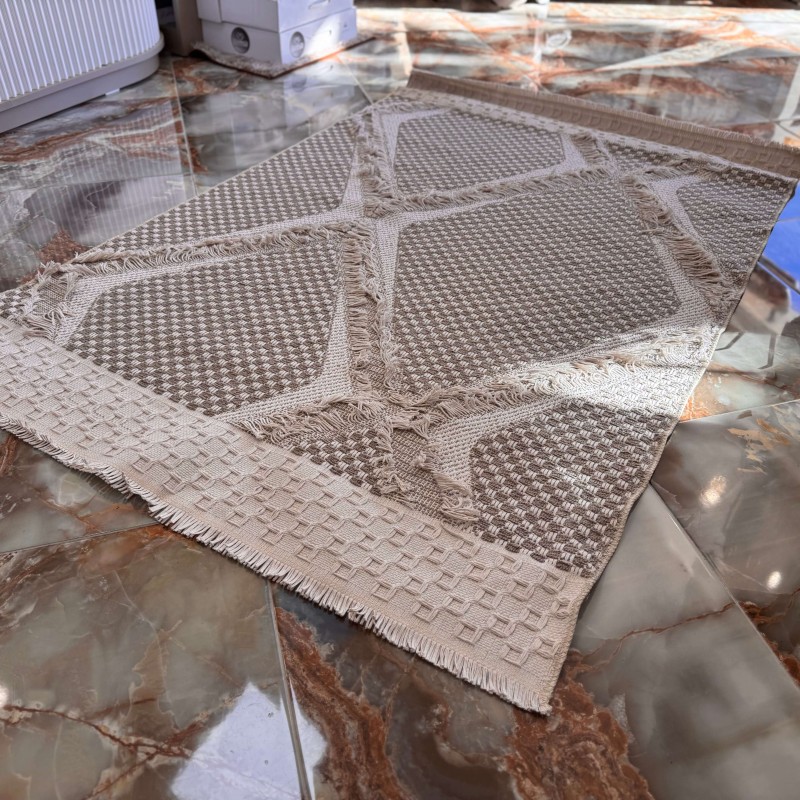 Бежово памучно килимче бохо 120x180 см