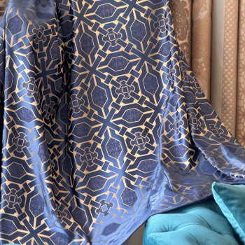 Плътна копринена завеса с геометрични шарки 'Blue Italy'